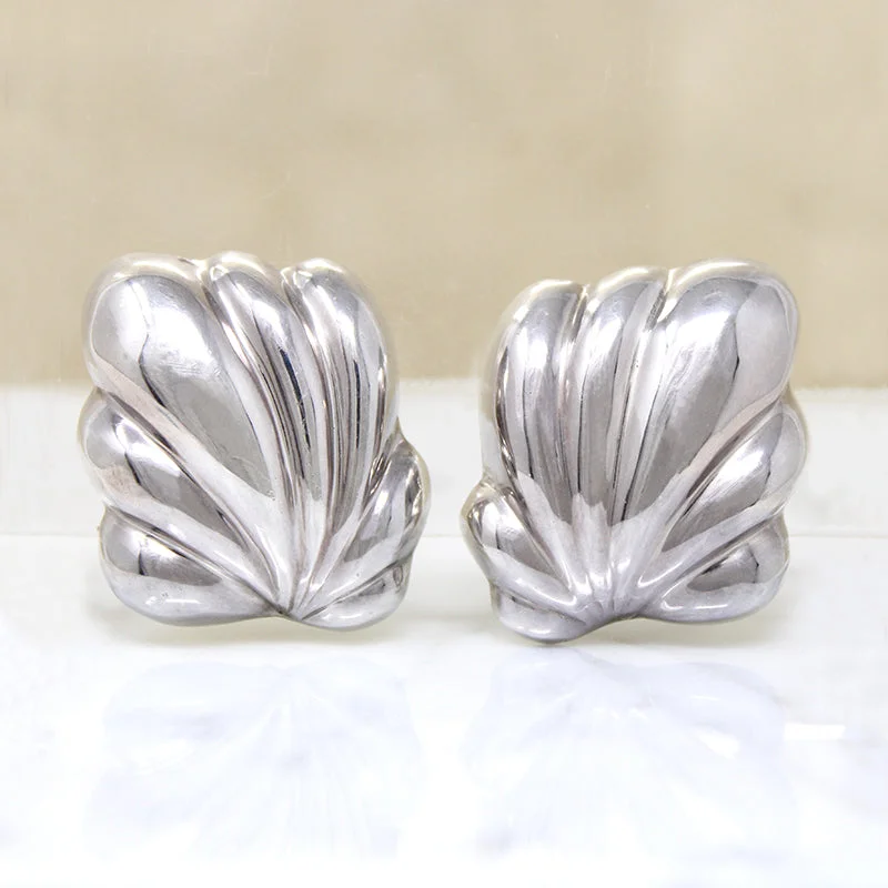 Luxury drop earrings with diamonds -Exuberant Sterling Silver Leaf Earrings by Tiffany & Co.