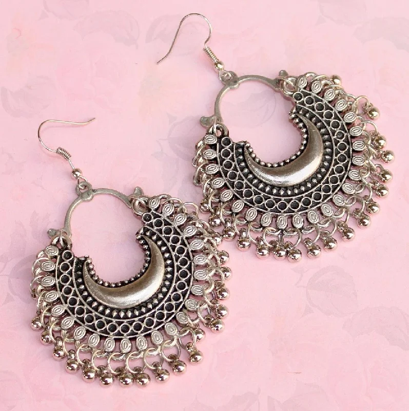 Statement earrings for trendy outfits -German Silver Afghani Chandbali Earrings