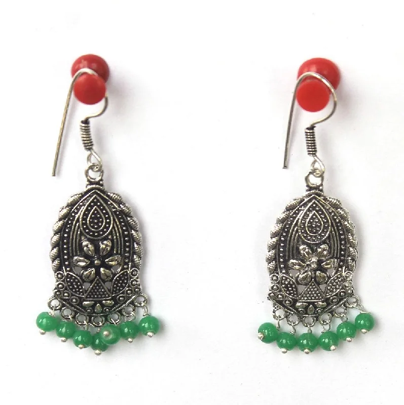 Elegant silver stud earrings for daily wear -German Silver Beads Hanging Earring Light Green