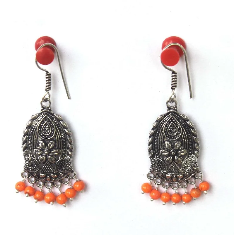 Luxury drop earrings with diamonds -German Silver Beads Hanging Earring Orange