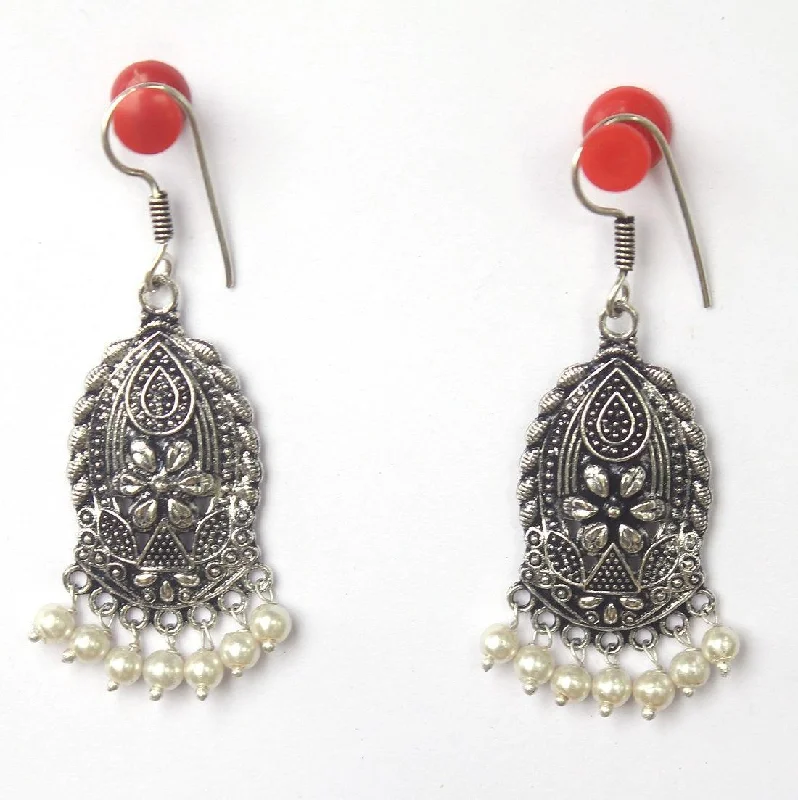 Chunky crystal earrings for bold style -German Silver Beads Hanging Earring White