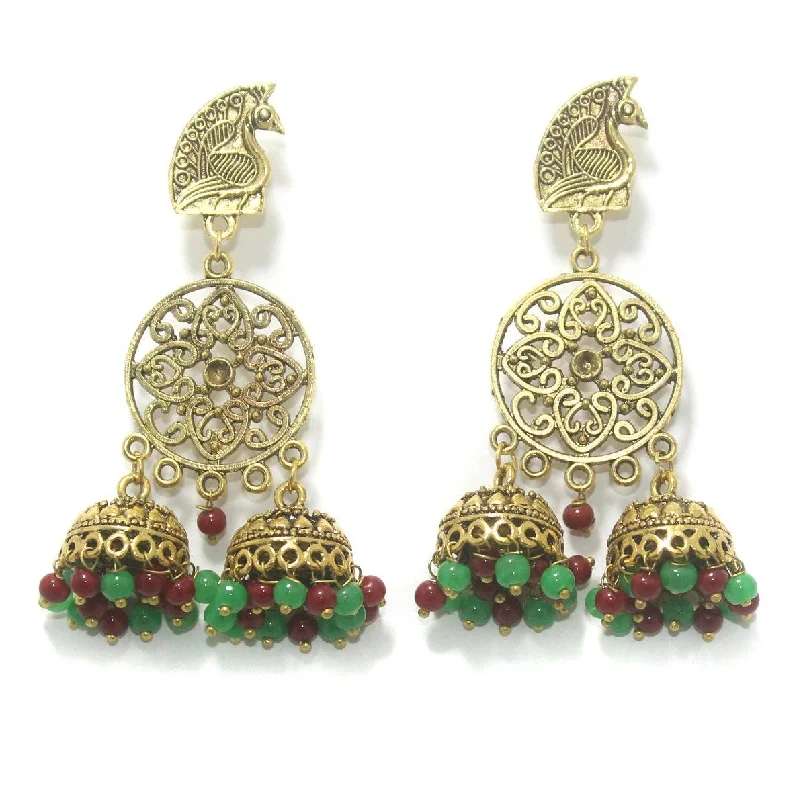 Silver and gemstone earrings for unique designs -German Silver Beads Hanging Jhumka Earring Multicolor