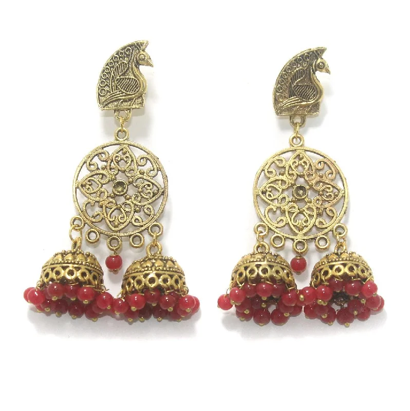 Statement earrings for standout looks -German Silver Beads Hanging Jhumka Earring Red