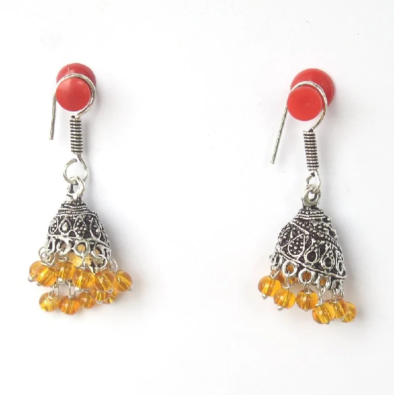 Fashion-forward ear cuffs for trendy looks -German Silver Beads Hanging Jhumki Trans Yellow