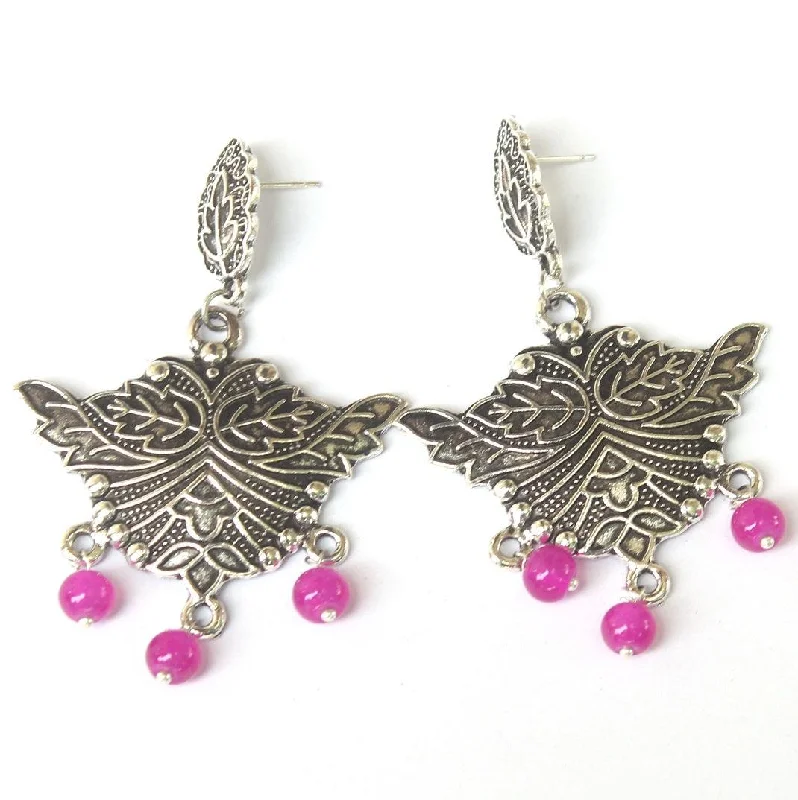 Cute animal-shaped earrings for quirky style -German Silver Beads Hanging Stylish Earring Pink