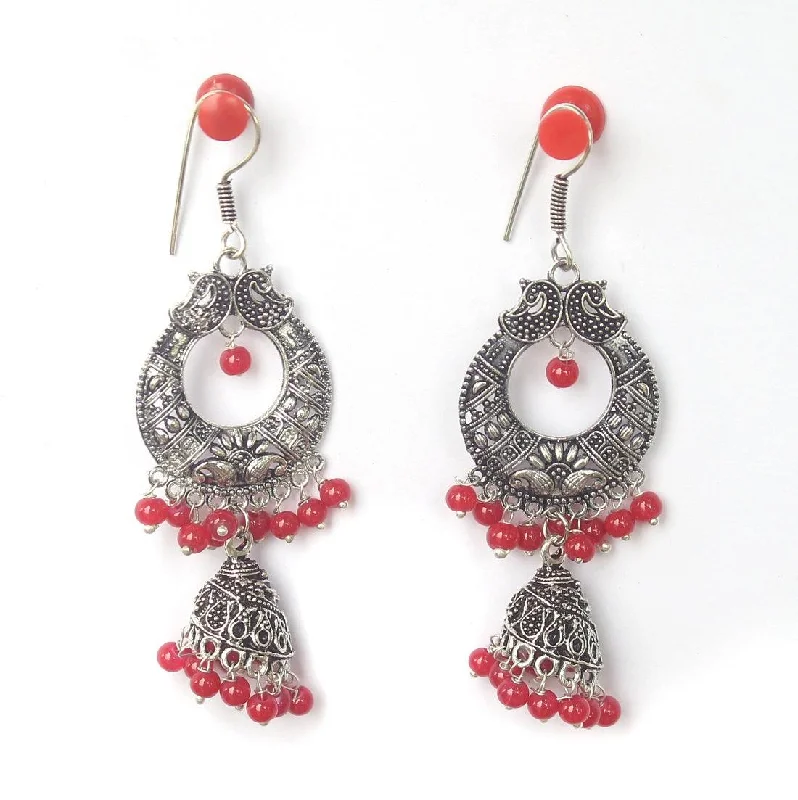 Artistic pearl earrings for creative style -German Silver Chandibali Earring Jhumkas Red