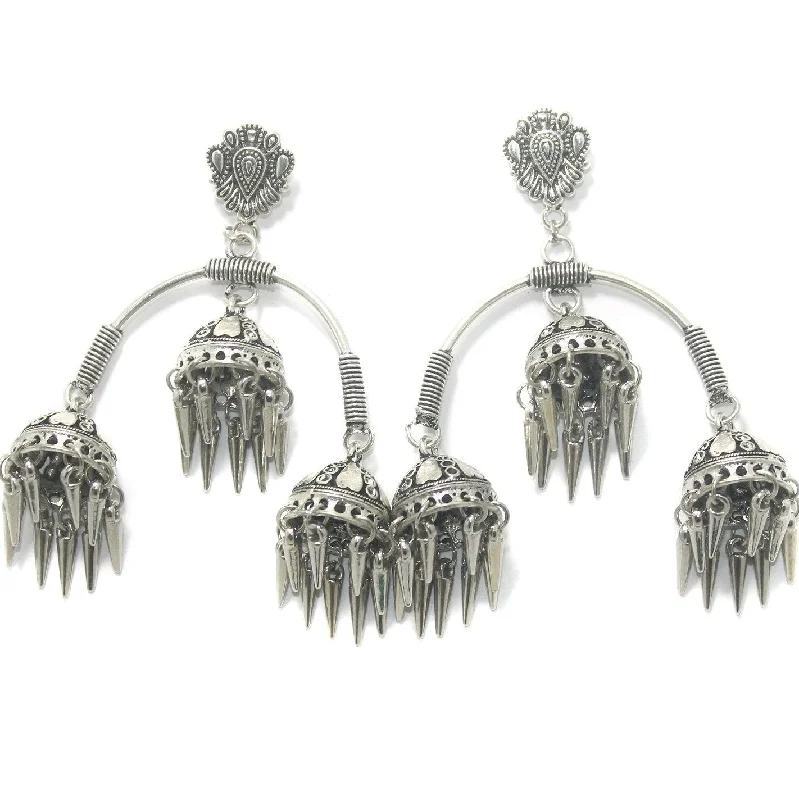 Handmade pearl earrings for personal elegance -German Silver Hanging Jhumka Silver