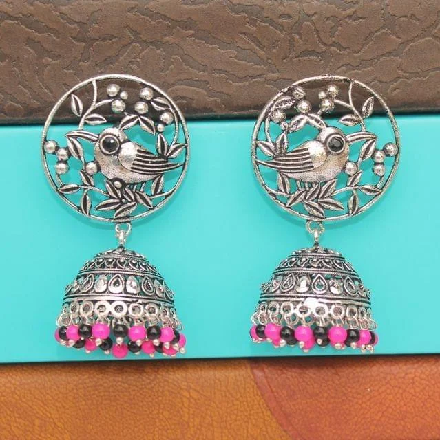 Crystal and pearl earrings for glamorous events -German Silver Jhumka Earring