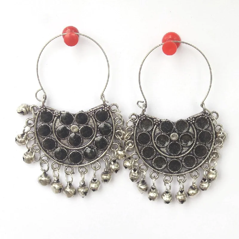 Chunky earrings for bold fashion statements -German Silver Meenakari Chandibali Earring Black