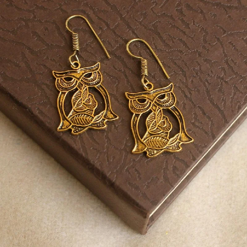 Pearl drop earrings for elegant evening wear -German Silver Owl Earring Gold