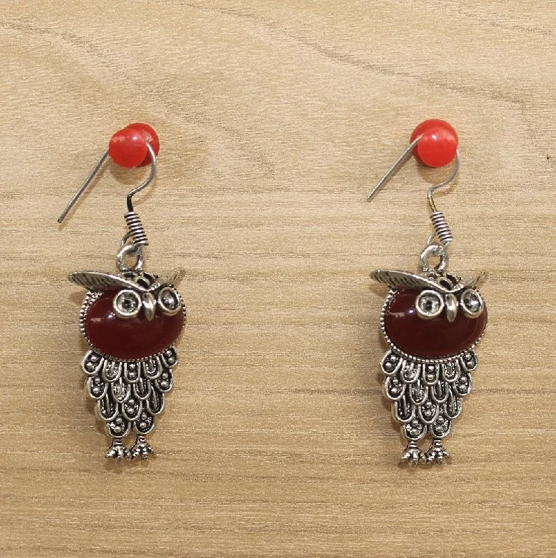 Crystal dangle earrings for glamorous appeal -German Silver Stone Earrings Red