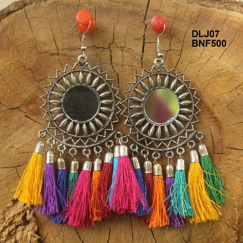 Bold gold earrings for confident fashion -German Silver Tassel Mirror Earring Multicolor