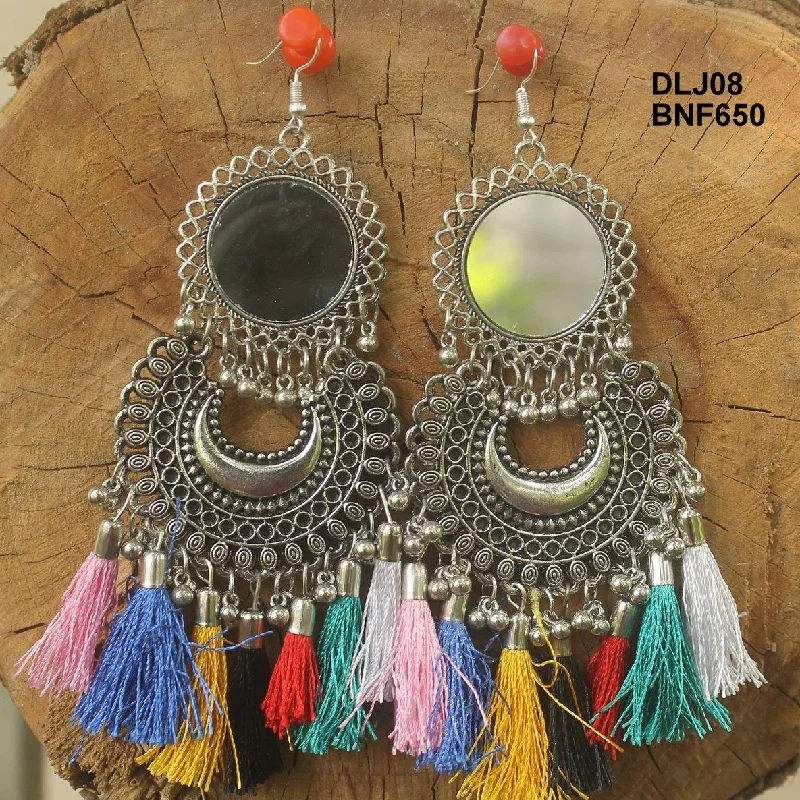 Artistic gemstone earrings for creative looks -German Silver Tassel Mirror Earring Multicolor