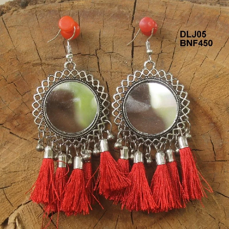 Trendy drop earrings for modern outfits -German Silver Tassel Mirror Earring Red