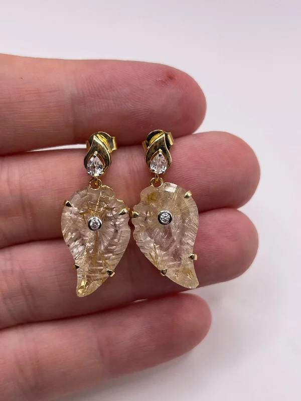 Vintage inspired crystal earrings for timeless beauty -Glenn Lehrer 9ct gold rutile quartz and zircon earrings