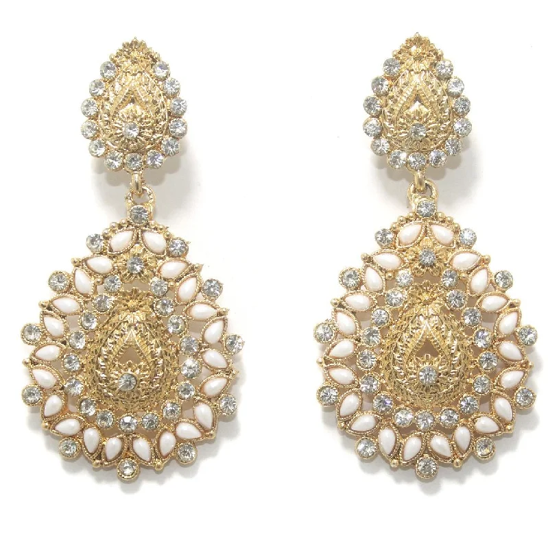 Vintage inspired crystal earrings for timeless beauty -Gold Plated Alloy Pearl and AD Stone Setting Earring