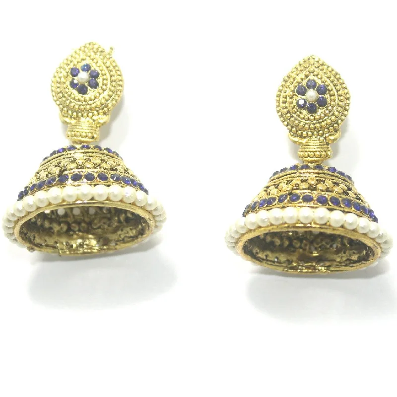 Elegant gold drop earrings for sophisticated style -Gold Plated Alloy Pearl Setting Jhumki