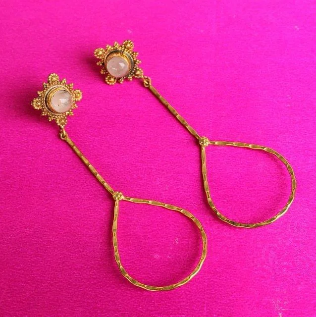 Modern gold earrings for sleek outfits -Gold Plated Gemstone Danglers Earring