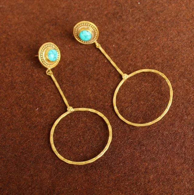 Stylish ear cuffs for unique accessories -Gold Plated Gemstone Danglers Earring