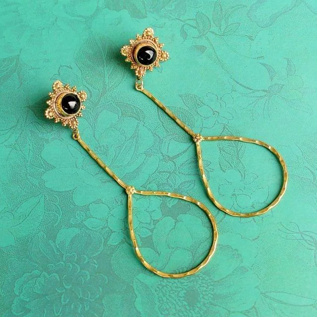 Unique designer earrings for standout outfits -Gold Plated Gemstone Danglers Earring