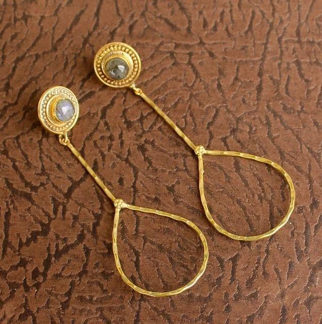 Handcrafted gold earrings for custom design -Gold Plated Gemstone Danglers Earring