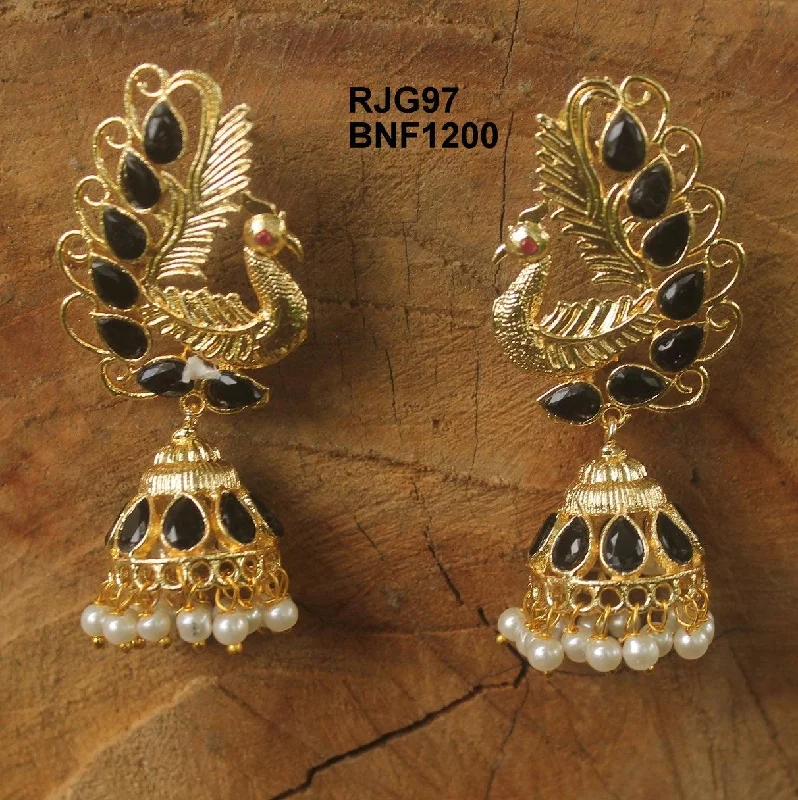 Unique geometric earrings for modern fashion -Gold Plated Peacock Kundan Jhumka Earring