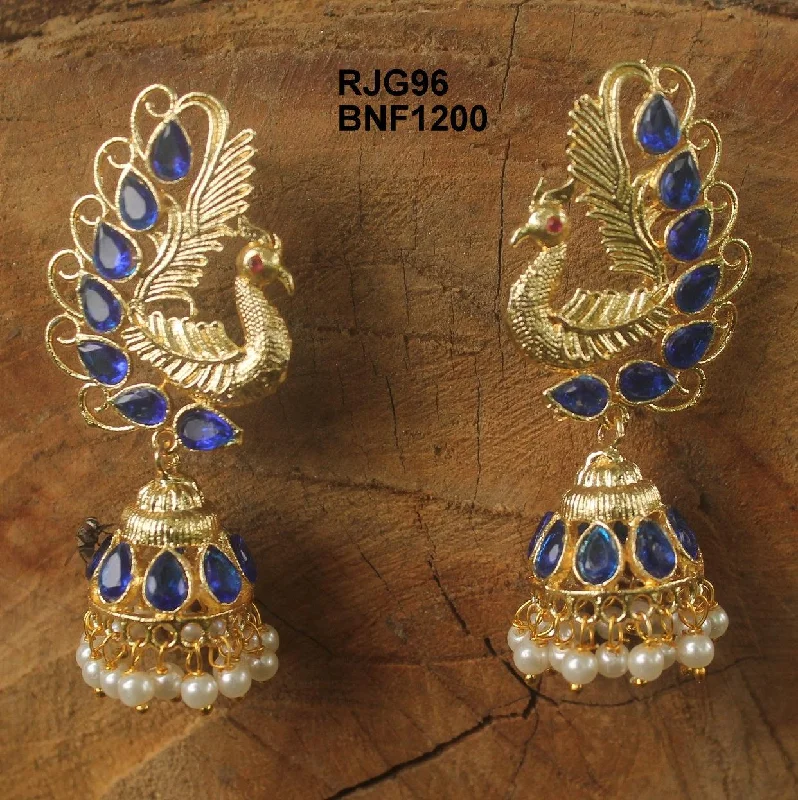 Statement earrings for trendy outfits -Gold Plated Peacock Kundan Jhumka Earring