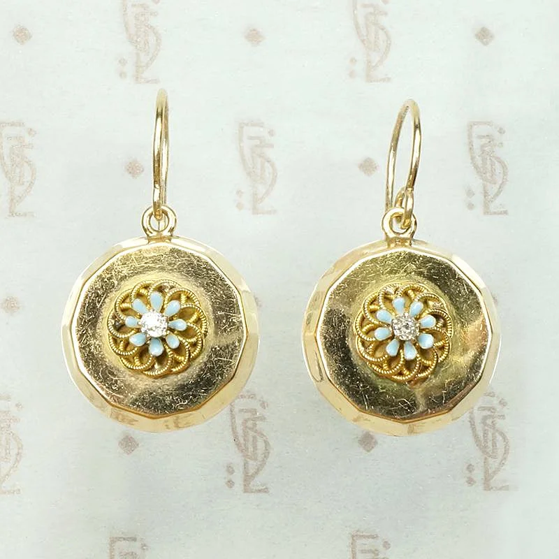 High-quality silver earrings for everyday wear -Gold Disc Earrings with Flowers & Diamonds by Ancient Influences