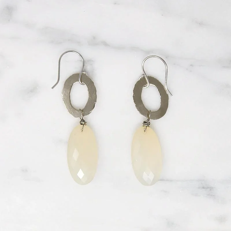 Personalized silver earrings for custom gifts -Golden "O" Earrings with Moonlit Chalcedony Drops by brunet