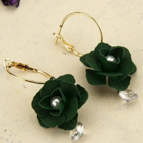 Handmade pearl earrings for personal elegance -Green Handcrafted Floral Drop Earrings