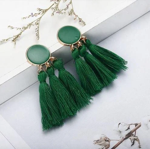 Bold geometric earrings for creative fashion -Green-Toned Copper Plated Tassel Earrings