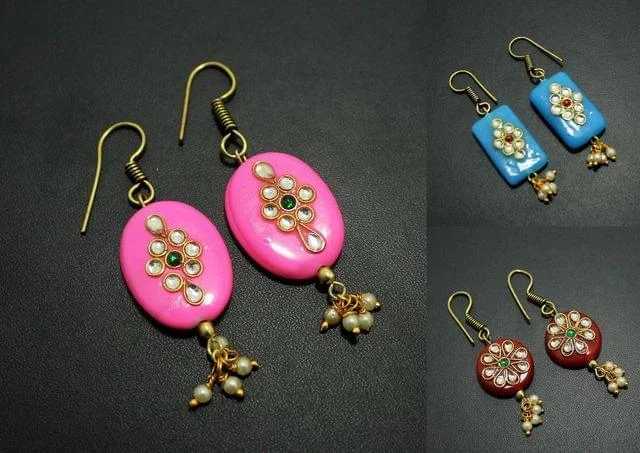 Classic gold earrings for timeless appeal -Kundan Work Designer Earrings Combo