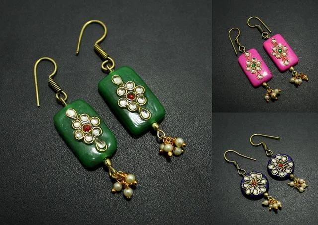 Designer silver earrings for high-end style -Kundan Work Designer Earrings Combo