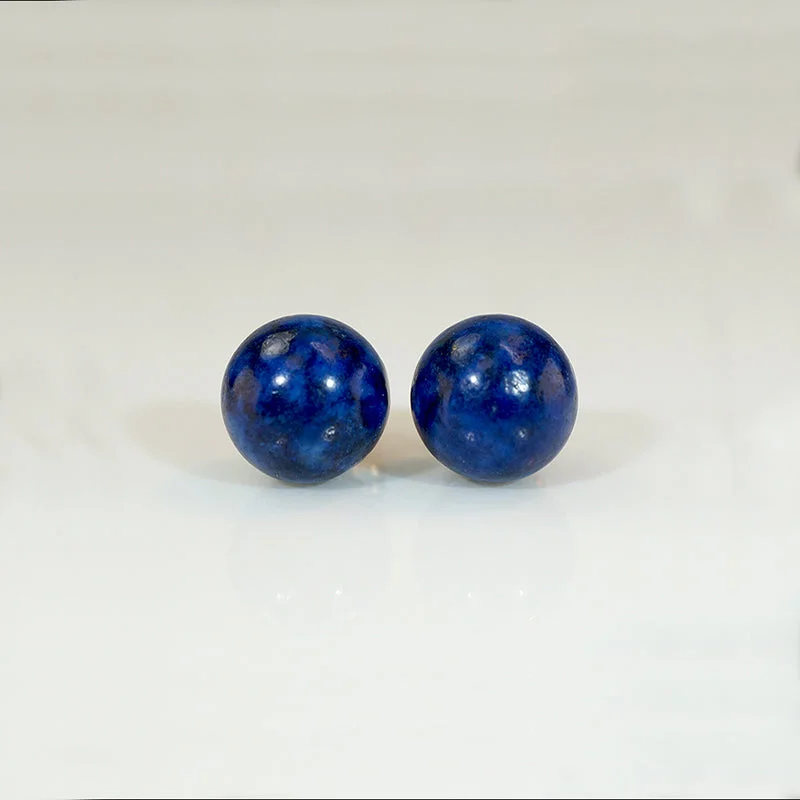 Long drop earrings for added drama -Lapis Lazuli Orbs in Gold Stud Earrings