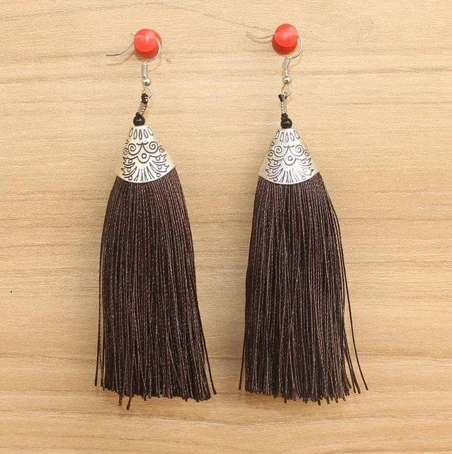 Classic gold hoop earrings for timeless elegance -Long Tassel Earrings Brown