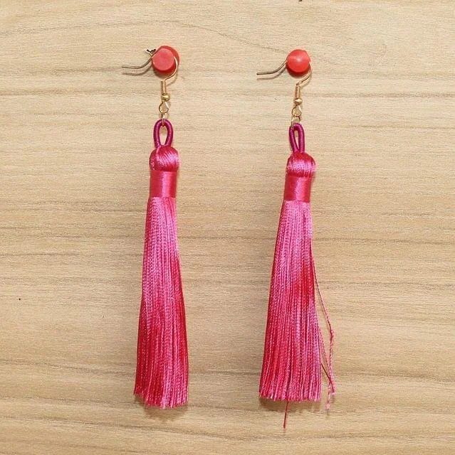 Handmade crystal earrings for personal touch -Long Tassel Earrings Hot Pink