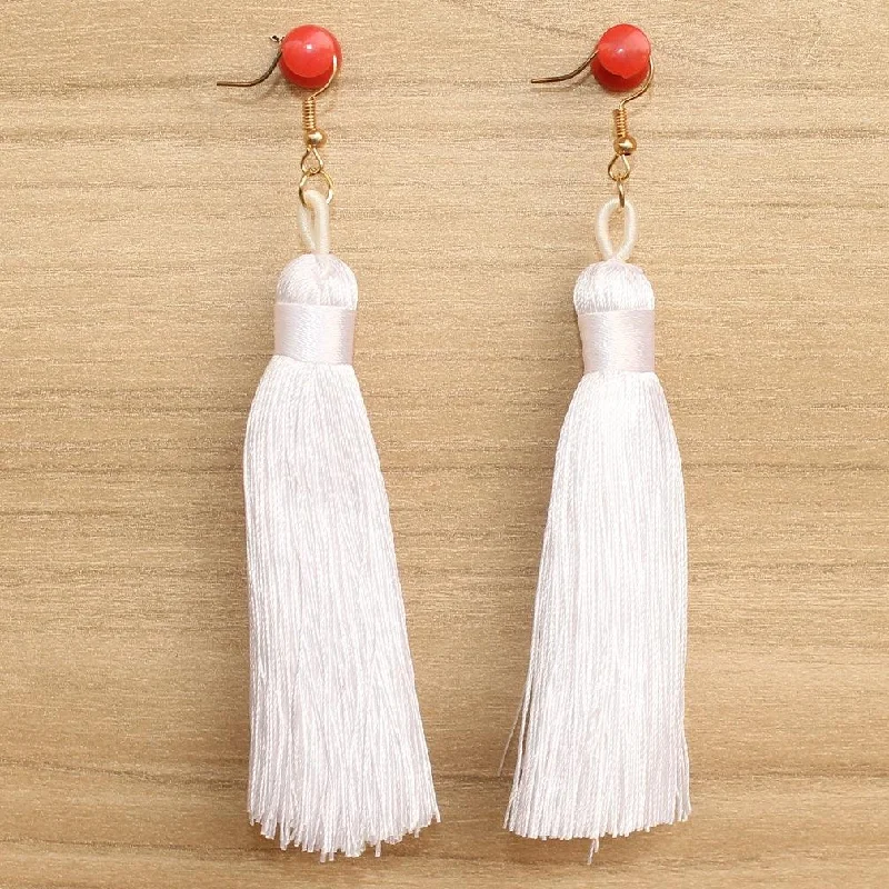 Simple pearl drop earrings for everyday elegance -Long Tassel Earrings White