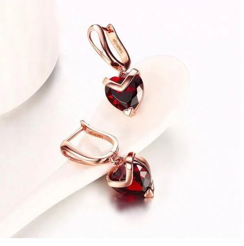 Cute animal-shaped earrings for quirky style -Magnificent Crystal Heart Rose Gold Amazing Drop Earrings For Women/Girls