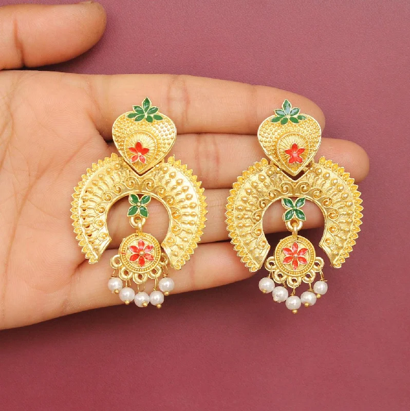 Boho chic earrings with natural stones -Matte Finish Meenakari Ethnic Designer Chandbali Earrings