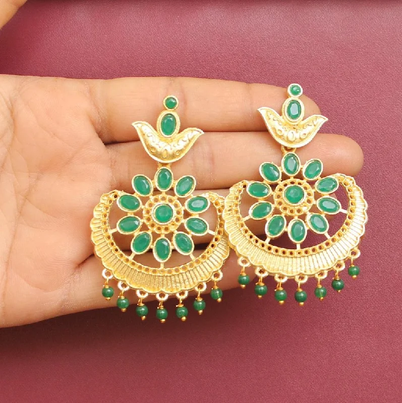 Colorful tassel drop earrings for festive style -Matte Finish Stone Ethnic Earrings Green