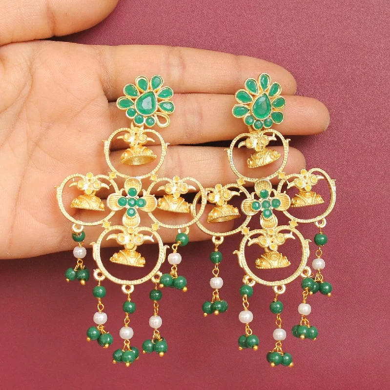 High-quality silver earrings for everyday wear -Matte Finish Stone Ethnic Earrings Green