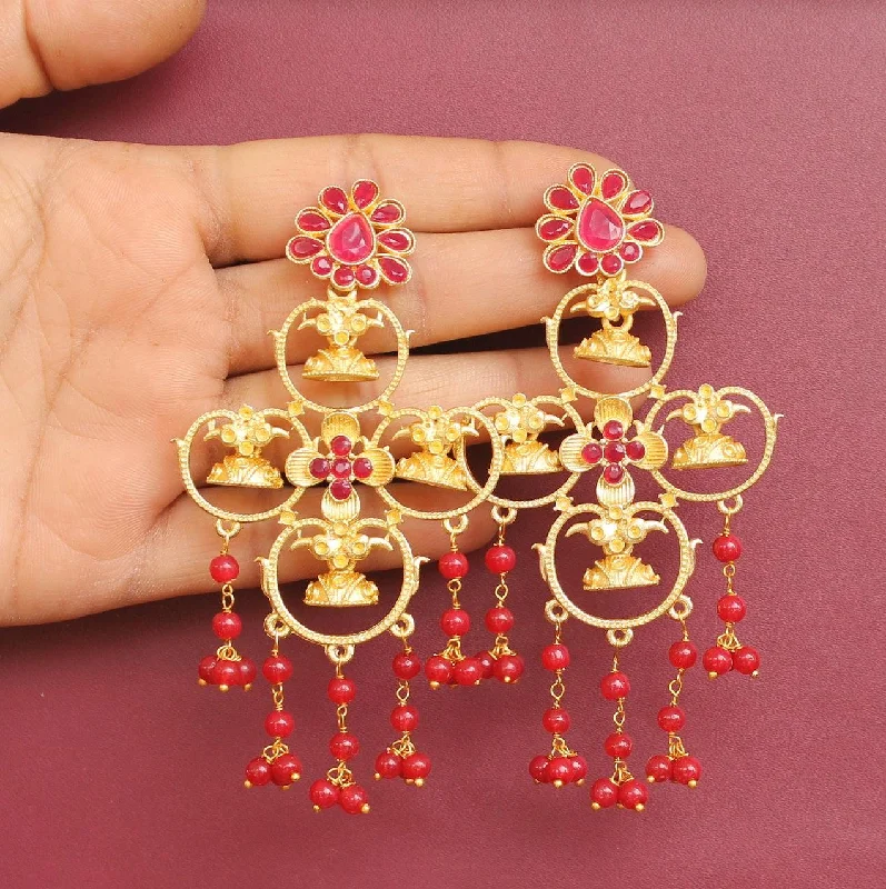 Silver drop earrings for versatile fashion -Matte Finish Stone Ethnic Earrings Red