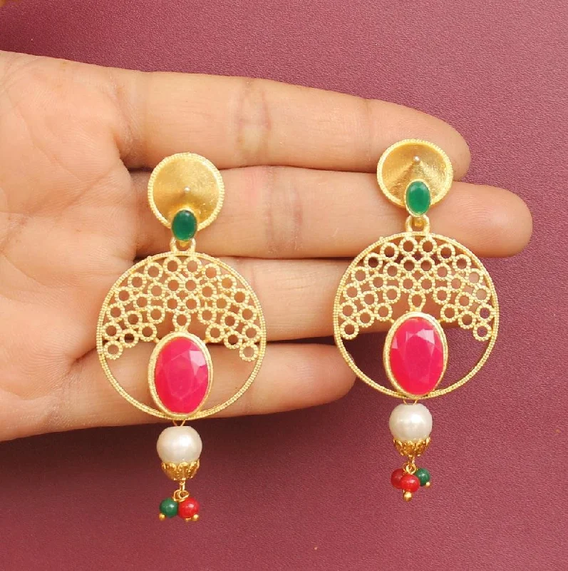 Custom engraved earrings for personal gifts -Matte Finish Stone Ethnic Jhumka Earrings Red And Green