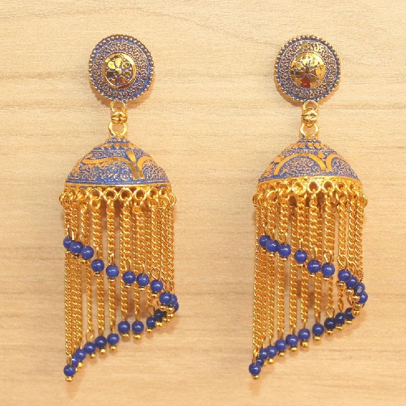 Colorful crystal earrings for bright accents -Meenakari Dangler Jhumka Earrings Blue