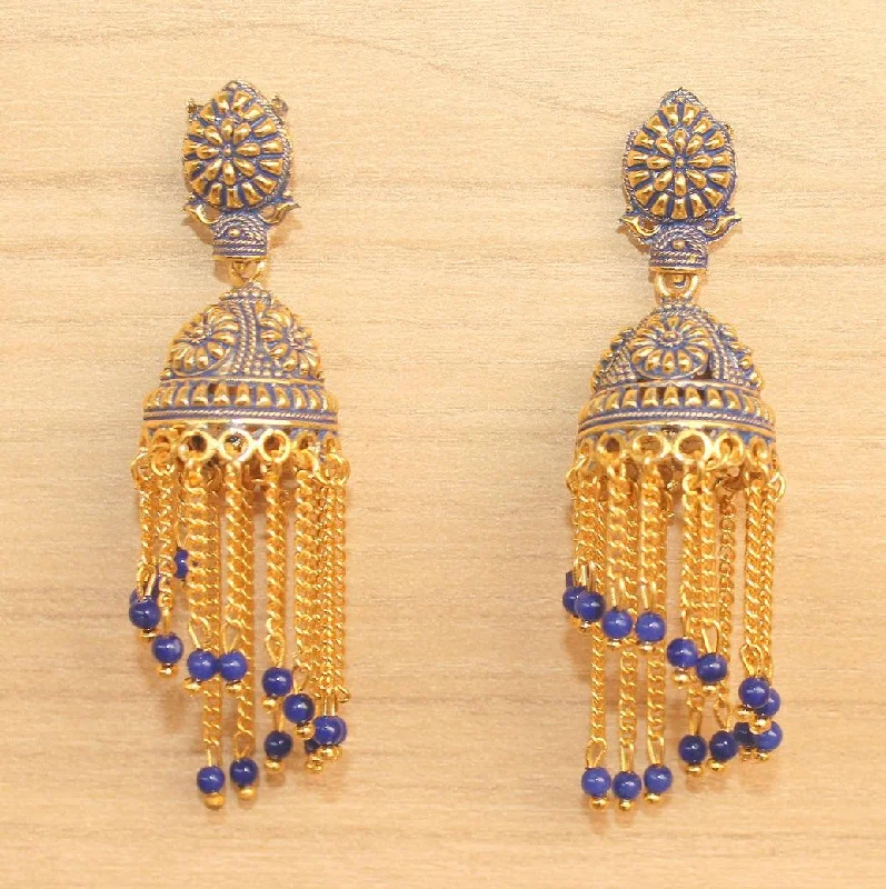 Classic gold earrings for timeless appeal -Meenakari Dangler Jhumka Earrings Blue