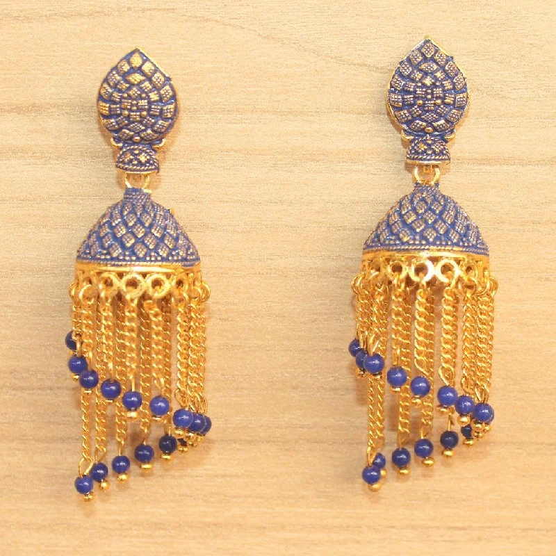 Boho chic earrings with natural stones -Meenakari Dangler Jhumka Earrings Blue