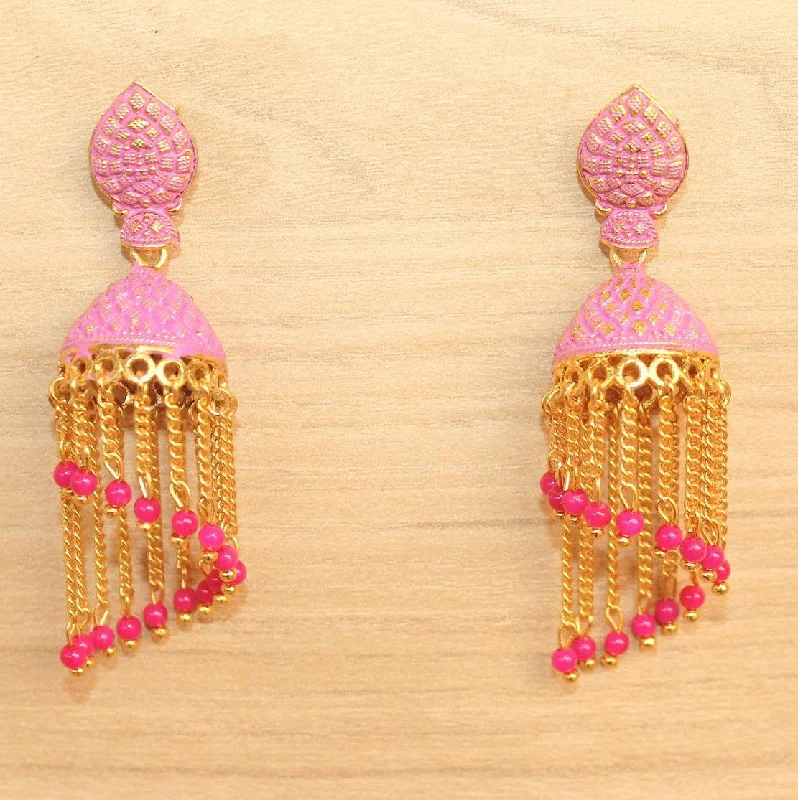 Designer silver earrings for high-end style -Meenakari Dangler Jhumka Earrings Pink