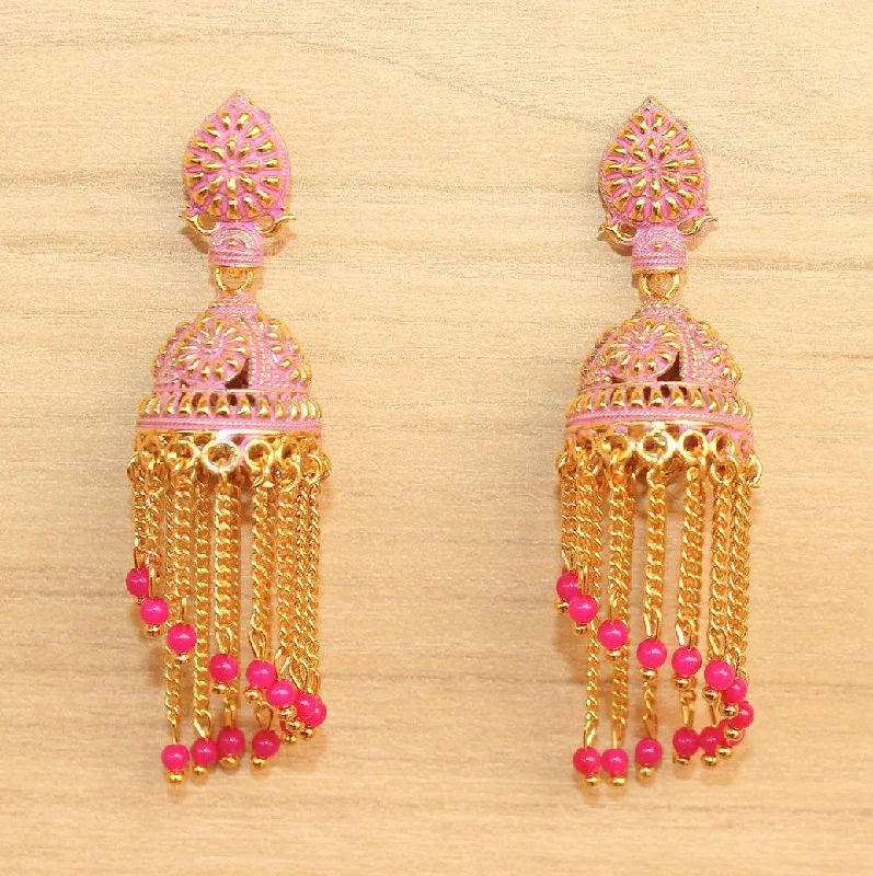 Simple pearl drop earrings for everyday elegance -Meenakari Dangler Jhumka Earrings Pink