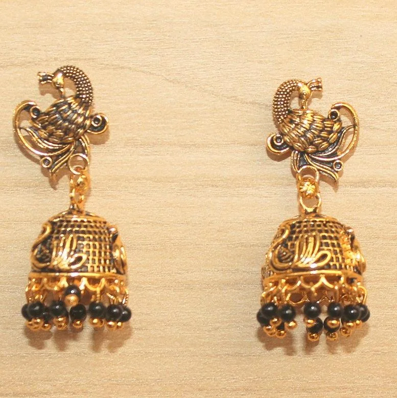 Swarovski crystal earrings for extra sparkle -Meenakari Jhumka Earrings Black