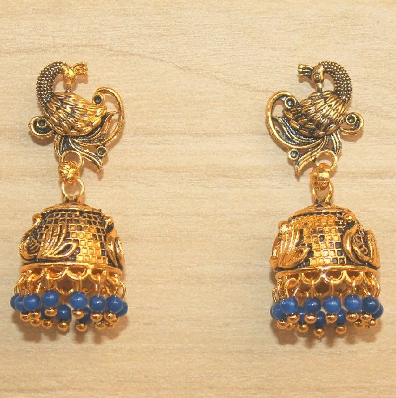 Long drop earrings for added drama -Meenakari Jhumka Earrings Blue